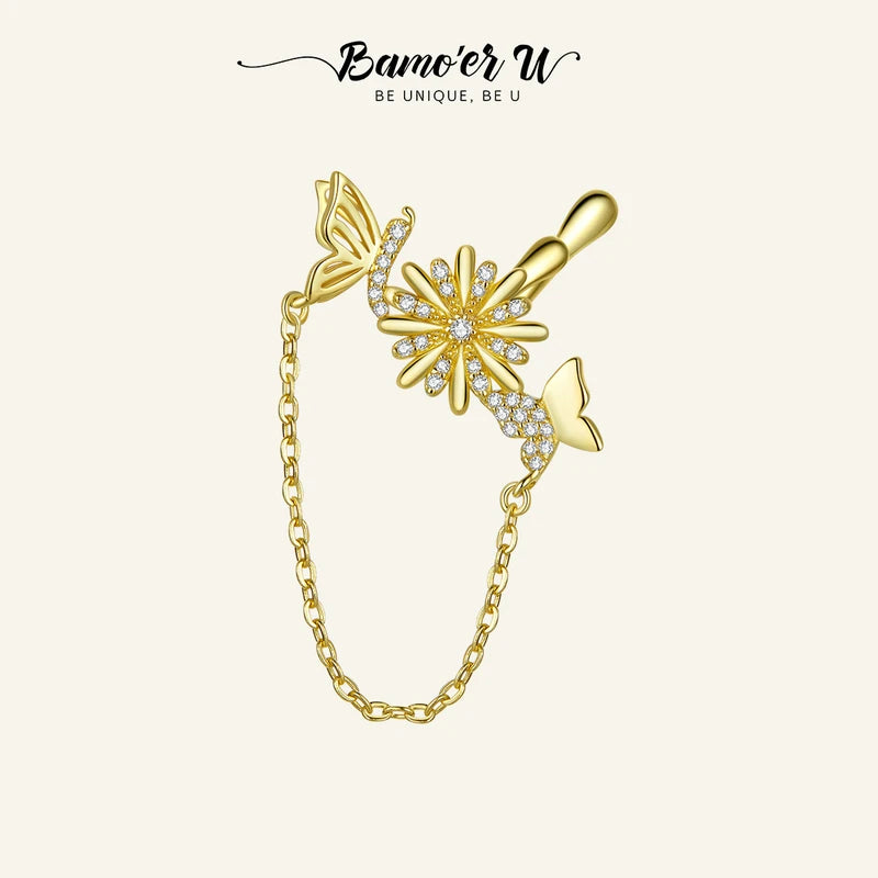 925 Sterling Silver Daisy Clip Earring Plated Zircon Flower Ear Clips