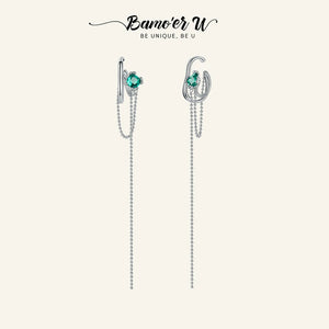 925 Silver Green Zircon Tassel Ear Clip for Women