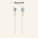 925 Silver Green Zircon Tassel Ear Clip for Women