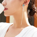 925 Silver Green Zircon Tassel Ear Clip for Women