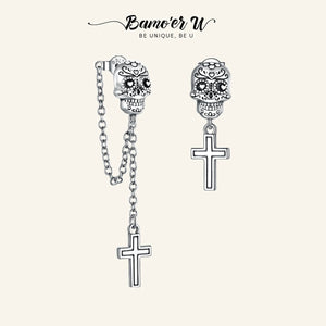 925 Sterling Silver Skull Cross Stud Earrings Women