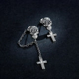 925 Sterling Silver Skull Cross Stud Earrings Women