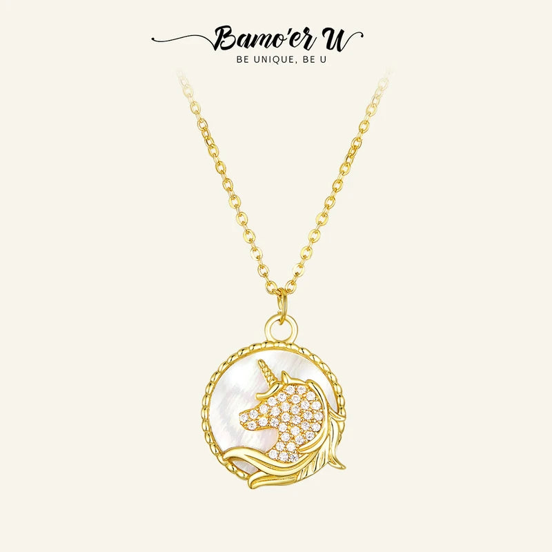 925 Silver Bright Pony Zircon Necklace for Women Plated Pendant Bead Necklace