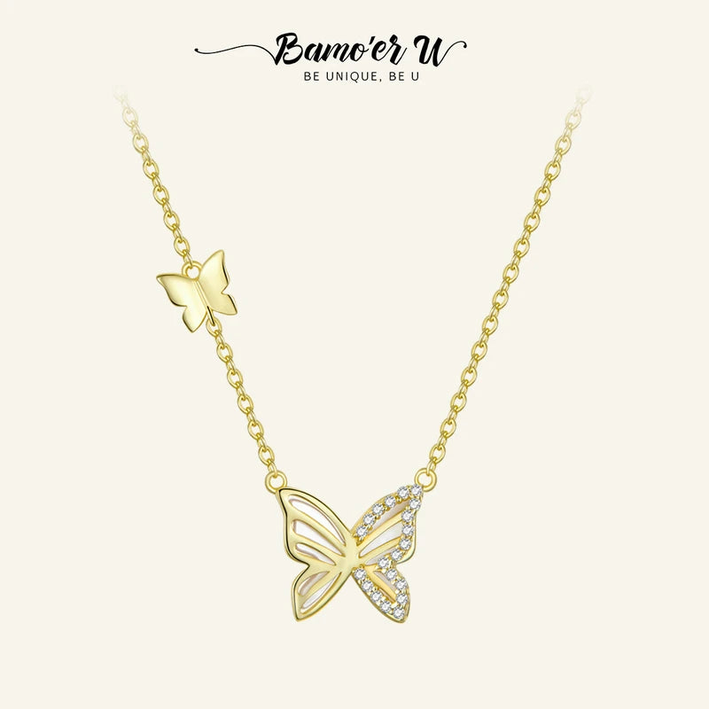 Sterling Silver Butterfly Pendant Necklace Plated Necklaces for Women