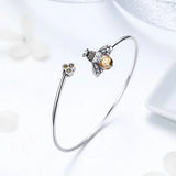 925 Silver Crystal Bee & Honeycomb Women Bracelet Sterling Silver Jewelry