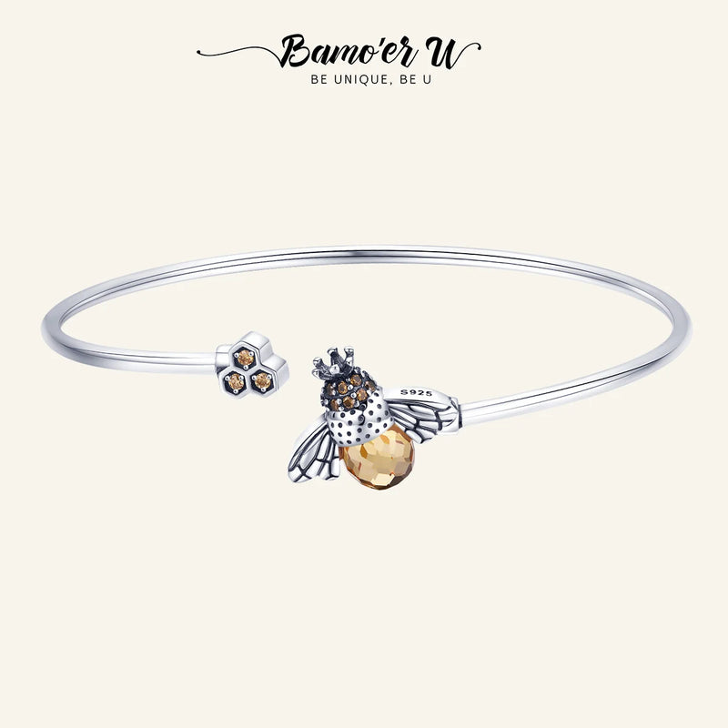 925 Silver Crystal Bee & Honeycomb Women Bracelet Sterling Silver Jewelry