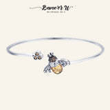 925 Silver Crystal Bee & Honeycomb Women Bracelet Sterling Silver Jewelry