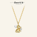 925 Silver Mouse&Fish Necklace Women Plated Pendant Bead Necklaces