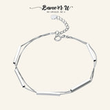 925 Sterling Silver Double Layers Chain Bracelet Geometric Lobster Lock Bracelet