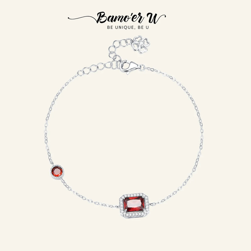 925 Silver Ruby Zircon Bracelet Adjustable Chain Link Fine Jewelry