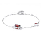925 Silver Ruby Zircon Bracelet Adjustable Chain Link Fine Jewelry