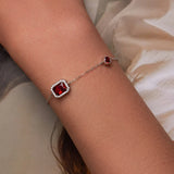 925 Silver Ruby Zircon Bracelet Adjustable Chain Link Fine Jewelry