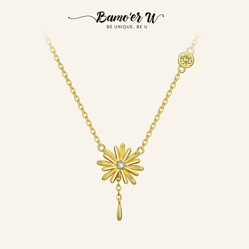 925 Silver Hope Daisy Flower Pendant Necklace Plated Women Girl Party Jewelry