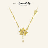925 Silver Hope Daisy Flower Pendant Necklace Plated Women Girl Party Jewelry