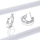 925 Silver Intertwined Lines French Hoop Earrings Wedding Minimalist