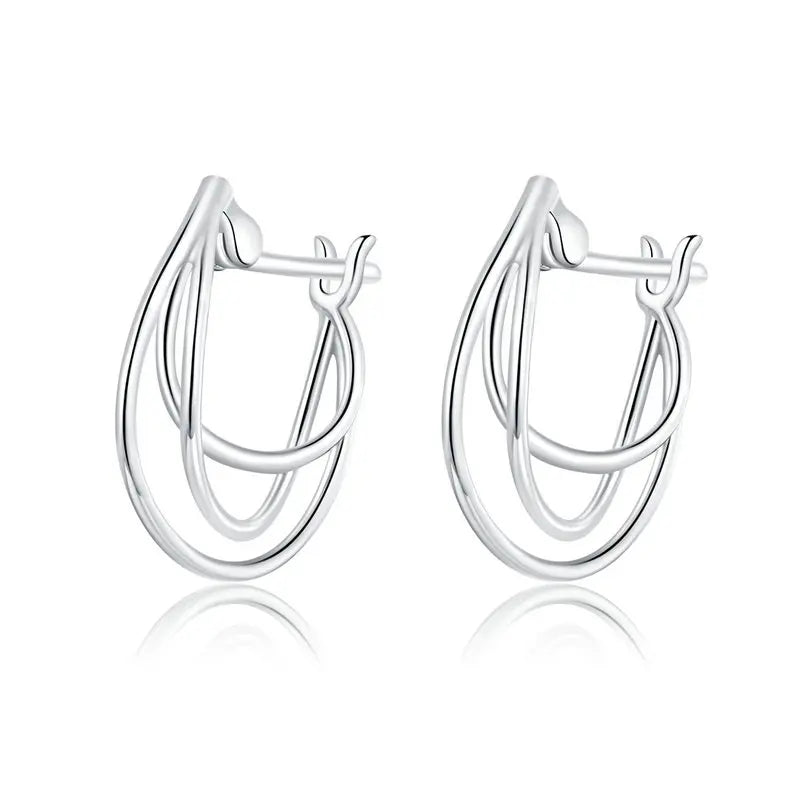 925 Silver Intertwined Lines French Hoop Earrings Wedding Minimalist