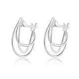 925 Silver Intertwined Lines French Hoop Earrings Wedding Minimalist