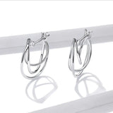 925 Silver Intertwined Lines French Hoop Earrings Wedding Minimalist