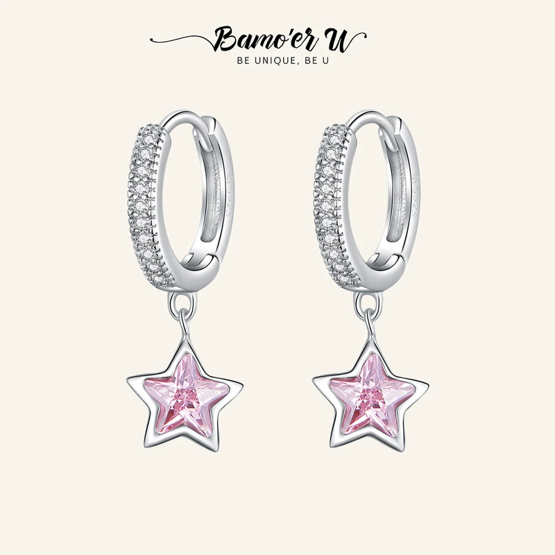 925 Silver Pink Star CZ Stud Earrings Gift BSE414