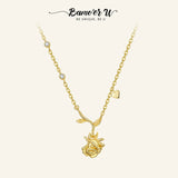 925 Sterling Silver Little Prince Rose Flower Pendant Necklace Plated