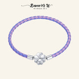 925 Silver Lucky Bracelet Three Leather Clover Women DIY Jewelry