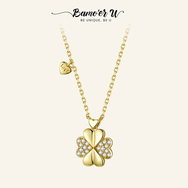 925 Silver Lucky Clover Pendant Necklace Plated for Women