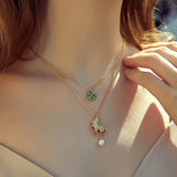 925 Silver Clover Necklace for Women Plated Pendant Bead Necklace