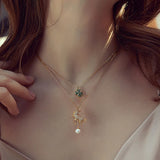 925 Silver Clover Necklace for Women Plated Pendant Bead Necklace