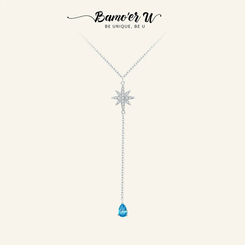 925 Silver Mansing Star Necklace Zircon Pendant Bead Necklace