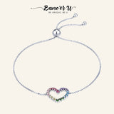 925 Silver Rainbow Heart Zircon Bracelet Women Fine Jewelry