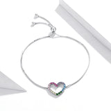 925 Silver Rainbow Heart Zircon Bracelet Women Fine Jewelry