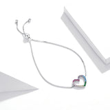 925 Silver Rainbow Heart Zircon Bracelet Women Fine Jewelry