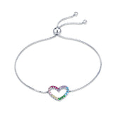 925 Silver Rainbow Heart Zircon Bracelet Women Fine Jewelry
