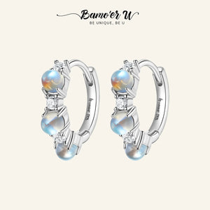 Moonstone Hoop Earrings 925 Sterling Silver Ear Buckle Women Fine Jewelry