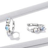 Moonstone Hoop Earrings 925 Sterling Silver Ear Buckle Women Fine Jewelry