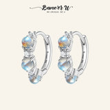 Moonstone Hoop Earrings 925 Sterling Silver Ear Buckle Women Fine Jewelry