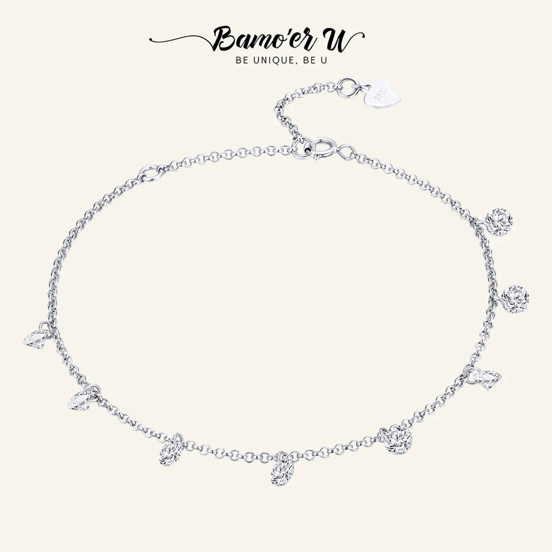 925 Silver Geometric CZ Link Chain Bracelet for Women