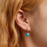 925 Silver Twist Hoop Earring Heart Turquoise Pendant Ear Buckles for Women