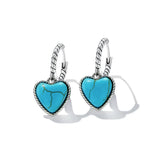 925 Silver Twist Hoop Earring Heart Turquoise Pendant Ear Buckles for Women
