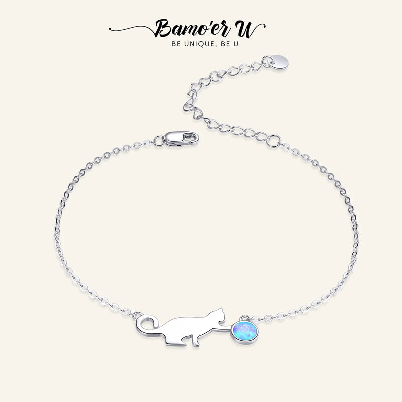 925 Silver Opal Link Bracelet for Women