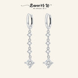 925 Silver Square Zircon Drop Earrings Linear Fine Jewelry