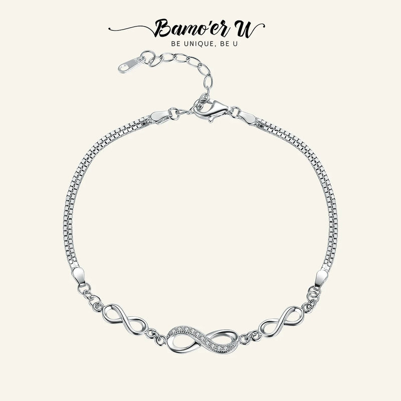 925 Silver Endless Love Infinity Chain Link Women Bracelet SCB037