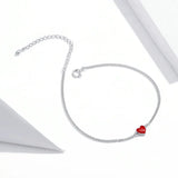 925 Silver Red Heart Chain Bracelet Enamel Jewelry SCB182