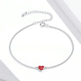 925 Silver Red Heart Chain Bracelet Enamel Jewelry SCB182