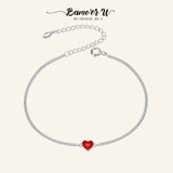 925 Silver Red Heart Chain Bracelet Enamel Jewelry SCB182