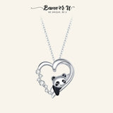 925 Sterling Silver Baby Panda Necklace Zircon Enamel Animal Charm Chain 17.71''