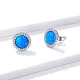 925 Silver Opal CZ Round Stud Earrings Wedding Jewelry