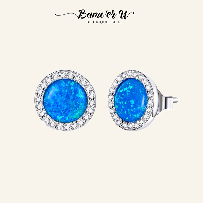 925 Silver Opal CZ Round Stud Earrings Wedding Jewelry