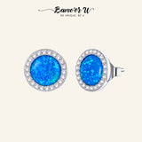 925 Silver Opal CZ Round Stud Earrings Wedding Jewelry