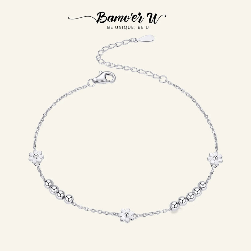 925 Sterling Silver Daisy Flower Chain Bracelet for Women